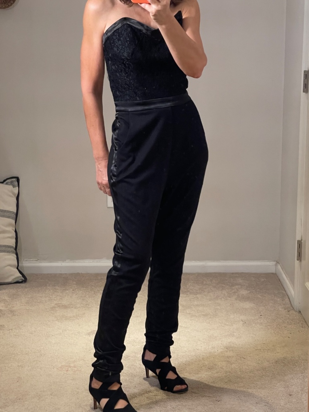 Bebe black formal lace strapless tuxedo corset  jumpsuit women 8